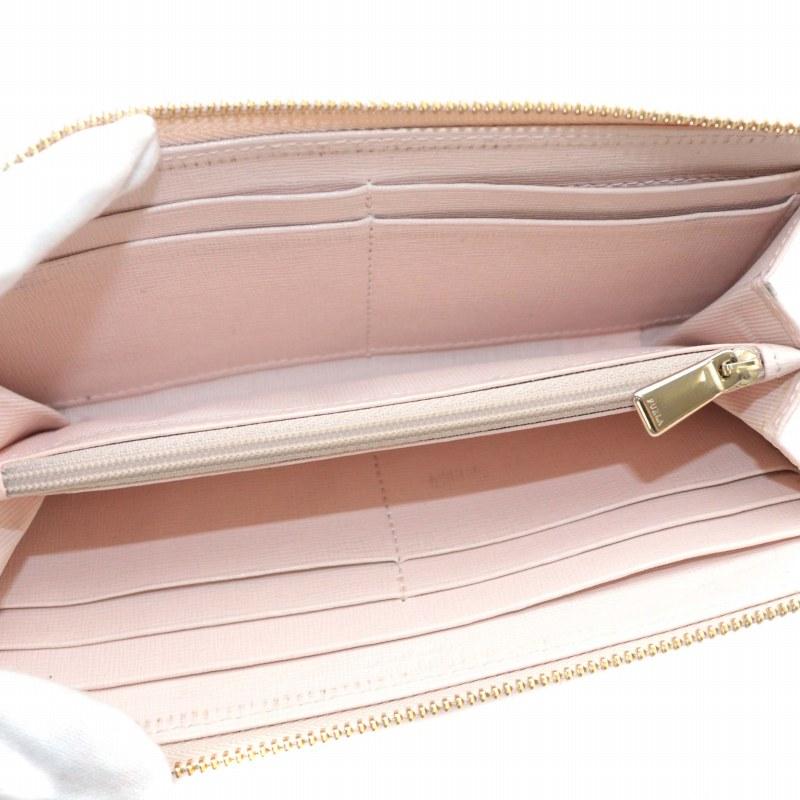 新品・未使用✨フルラ シボ革 レザー L字ファスナー ピンクベージュ 長財布 FURLA フルラ 長財布 L字ファスナー レザー リボン ロゴ