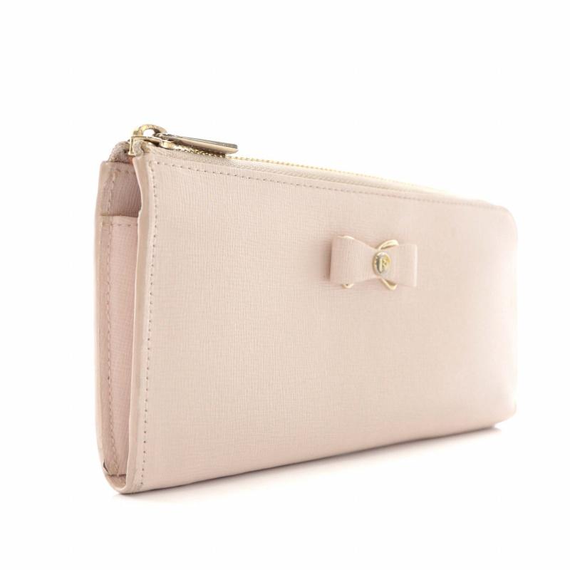 FURLA フルラ　長財布　未使用 FURLA フルラ 長財布 L字ファスナー レザー リボン ロゴ