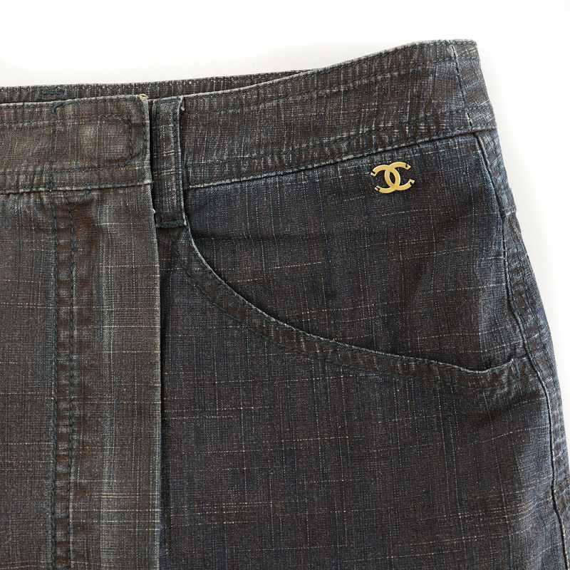 CHANEL シャネル ラップ デニム スカート 巻き ひざ丈 膝丈 ココマーク  