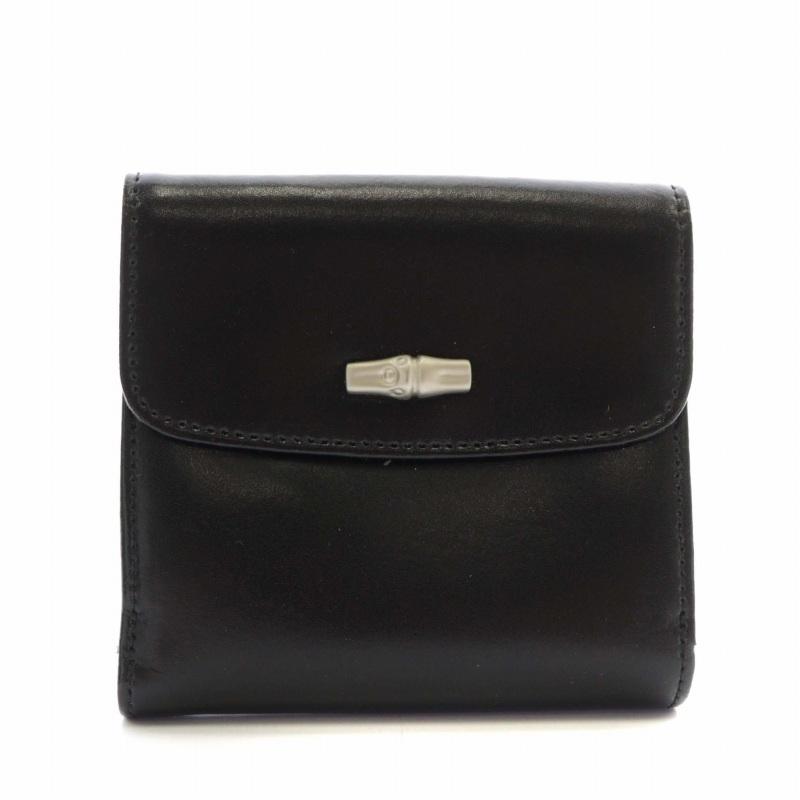 LONGCHAMP ロンシャン 財布 二つ折り レザー 黒 ブラック /XZ