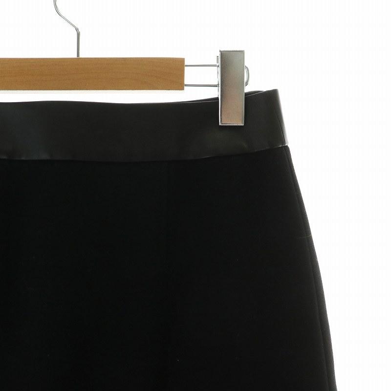 HERMES エルメス タイト スカート ひざ丈 ウール ラムレザー 羊革 切替  