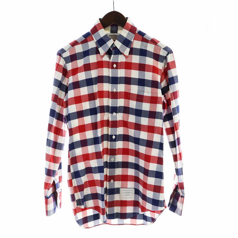トムブラウン THOM BROWNE チェックシャツ 長袖 ボタンダウン 1 S 青 