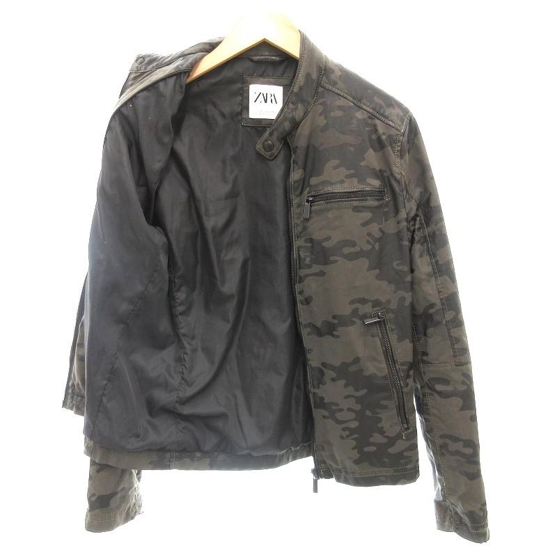ZARA（ザラ） ライダースジャケット フェイクレザー 迷彩柄 S カーキ