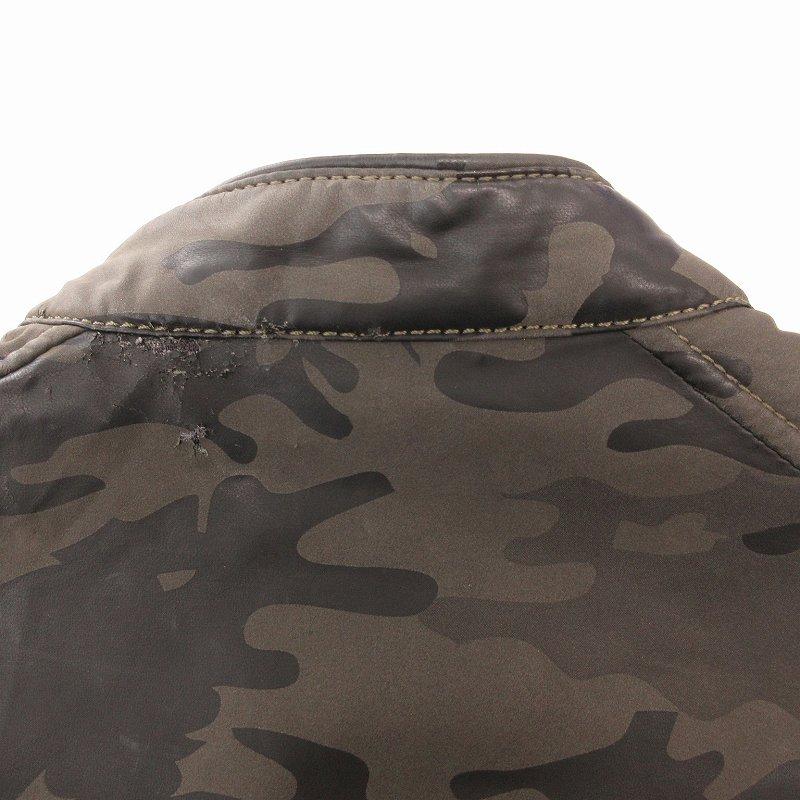 ZARA（ザラ） ライダースジャケット フェイクレザー 迷彩柄 S カーキ