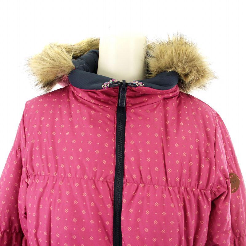 ロキシー ROXY リバーシブル ダウンジャケット フェイクファー L 紺