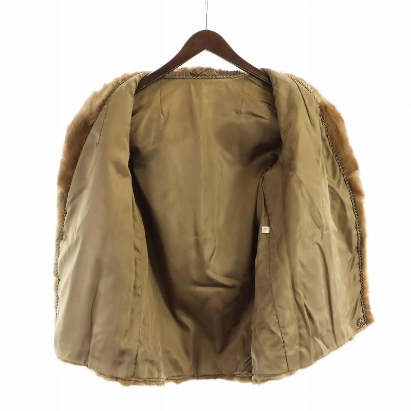 ノーブランド品 毛皮コート ミンクファー 長袖 ミドル 総裏地 11 L 茶