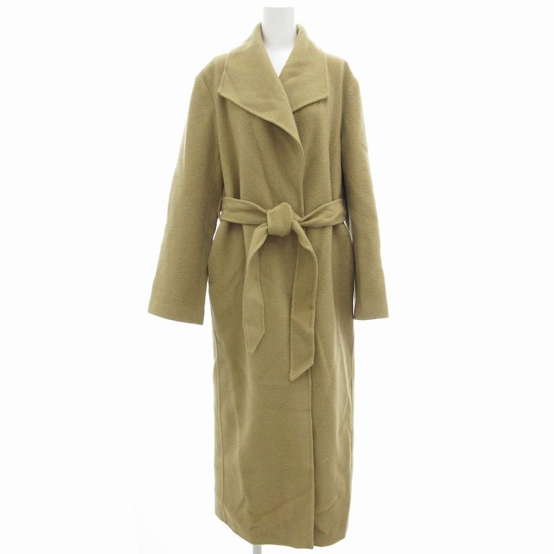 美品/エポカ　ウールリバーコート　ベルト　ロング　Aライン　キャメル　38 美品/エポカ ウールリバーコート ベルト ロング Aライン キャメル 38