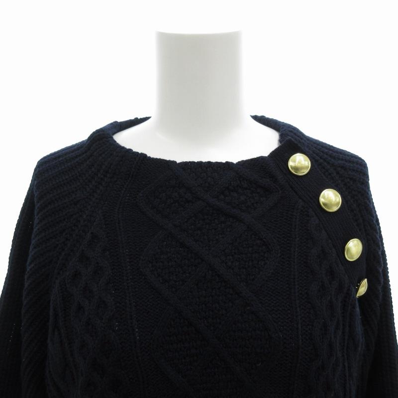 ビス ViS メタル釦ケーブル 長袖ニットセーター F 紺 ネイビー BVM