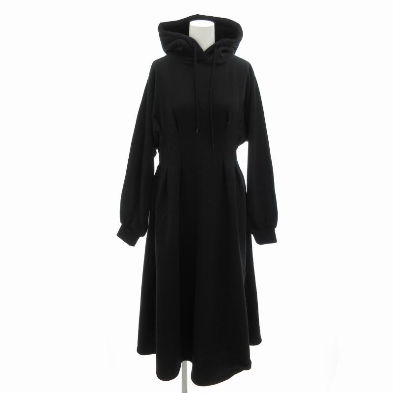 グレイル GRL タックフレア裏起毛パーカーワンピース ロング丈 リブ