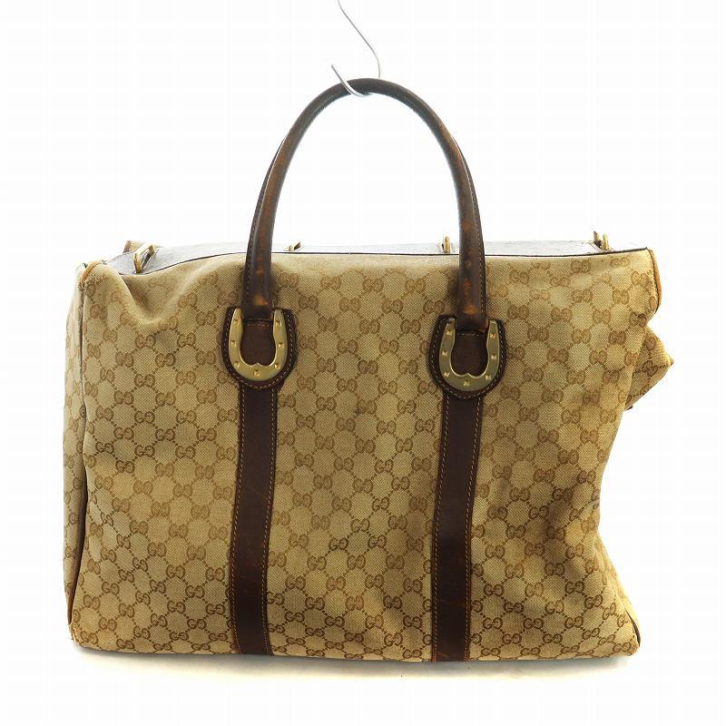 ✨美品GUCCI GG ボストンバッグ ブラウンロゴ レザー PVC ビンテージ GUCCI（グッチ） ヴィンテージ ボストンバッグ トートバッグ ロゴ GG