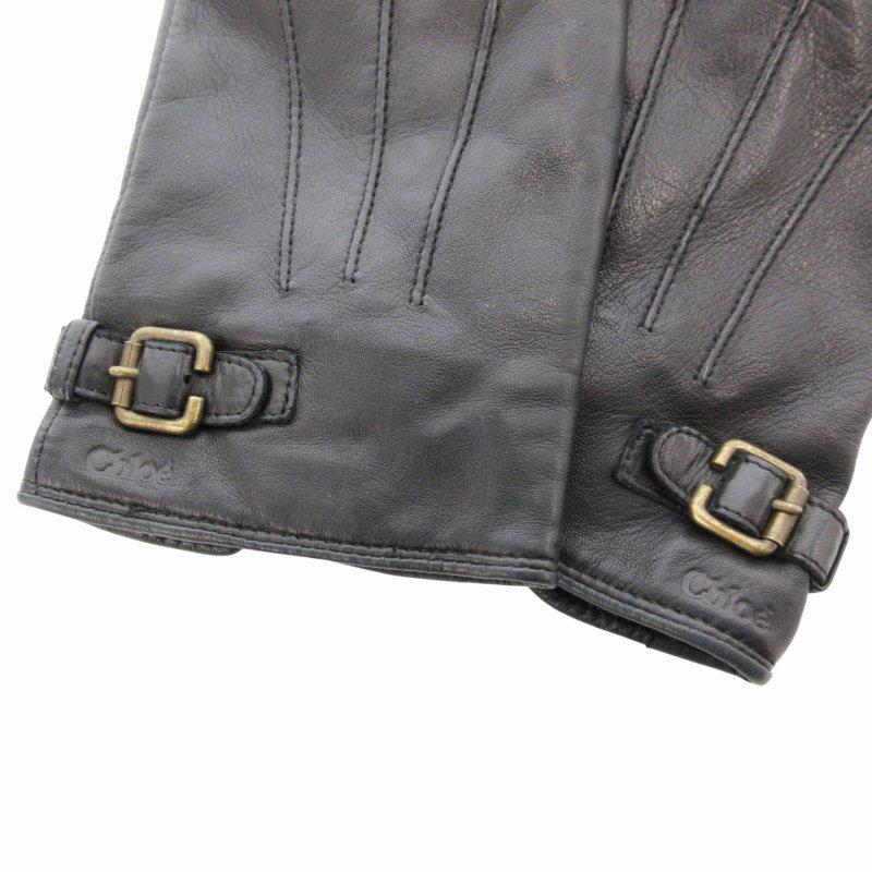 Chloe（クロエ） レザー手袋 グローブ ベルトデザイン 黒 ブラック /GV