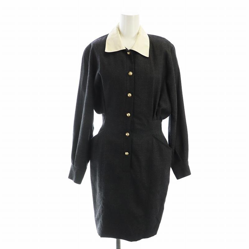 美品 ヴィンテージ フェラガモ ワンピース ヴァラ ボタン 金ボタン ロング 紺 FERRAGAMO（フェラガモ） サルヴァトーレフェラガモ Salvatore