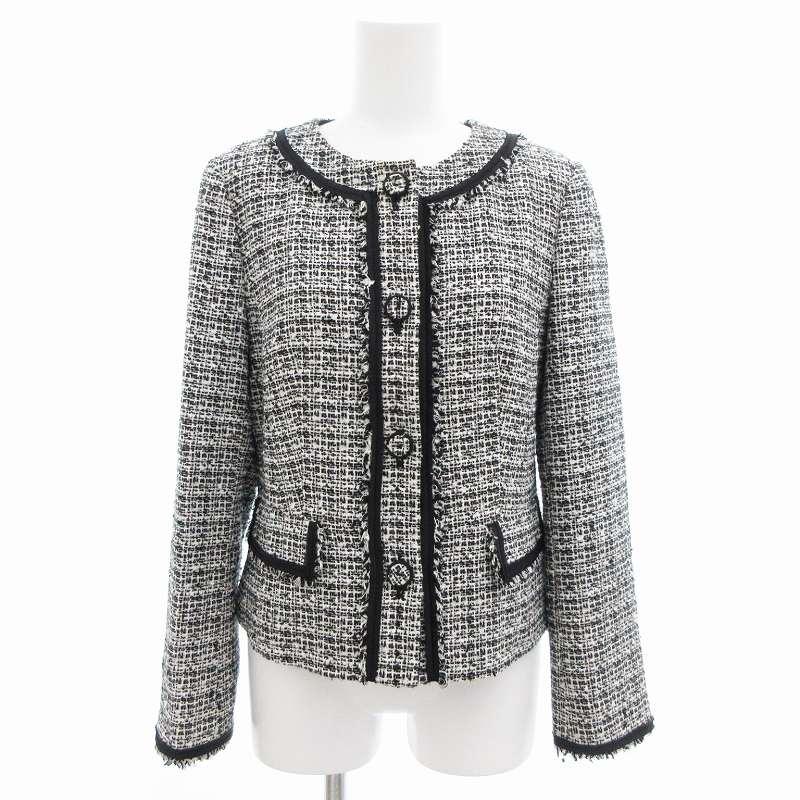 自由区 オンワード樫山 ノーカラージャケット ツイード 4B 40 L