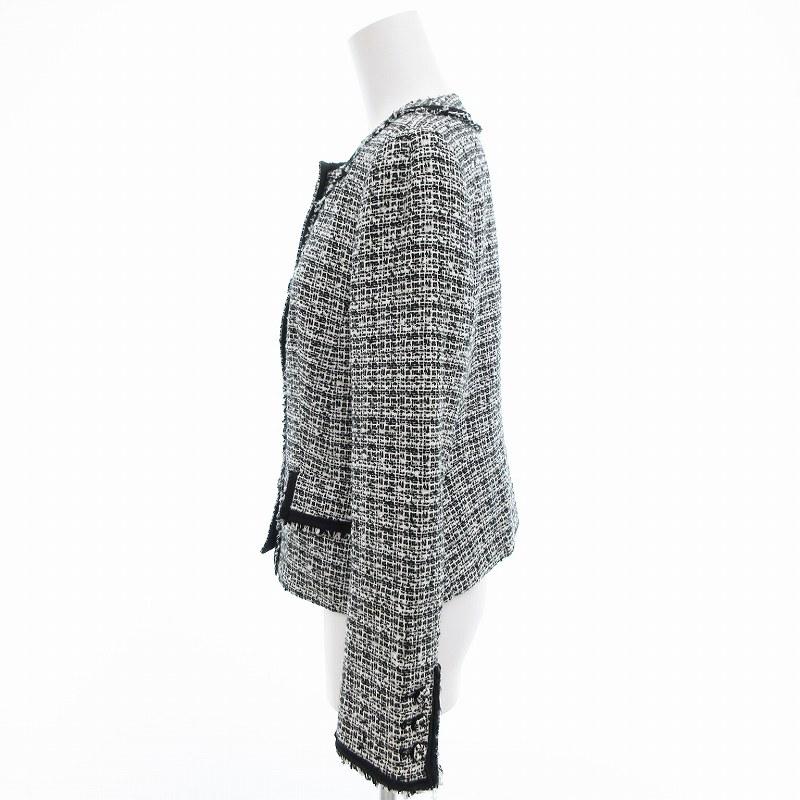 自由区 オンワード樫山 ノーカラージャケット ツイード 4B 40 L