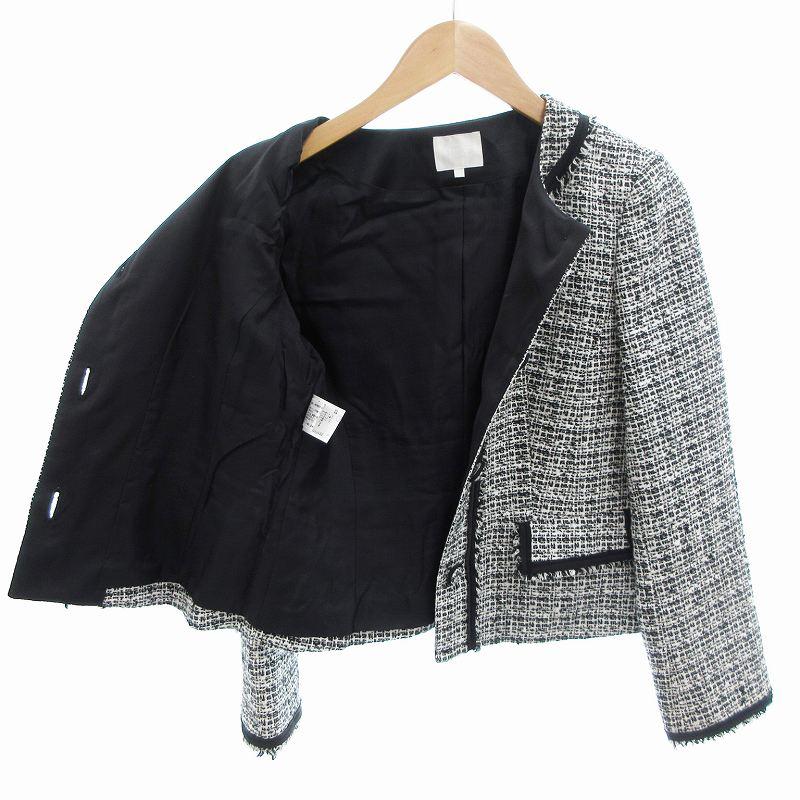 自由区 オンワード樫山 ノーカラージャケット ツイード 4B 40 L