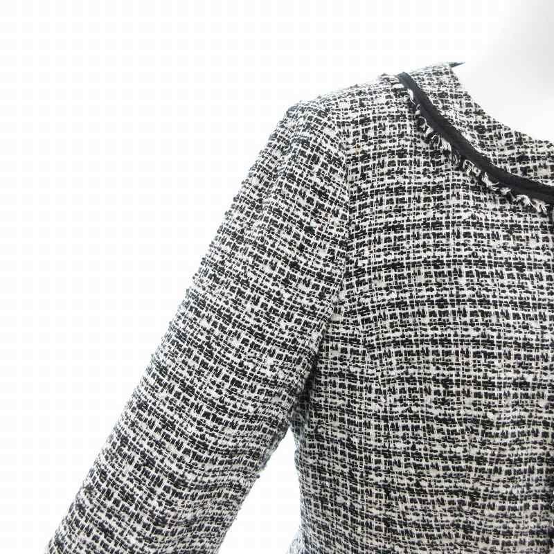 自由区 オンワード樫山 ノーカラージャケット ツイード 4B 40 L