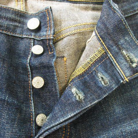 【中古】DURABLE WEAR デニムパンツ スリムストレート ボタンフライ ウォッシュ加工 赤耳 セルビッチ 33 紺 デュラブルウェア DURABLE WEAR デニムパンツ ジーンズ スリム