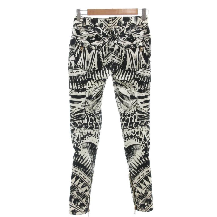 【中古】バルマン BALMAIN スキニーパンツ 総柄 XS 白 ホワイト 黒 ブラック /AE ■GY44 レディース バルマン BALMAIN スキニーパンツ 総柄 XS 白 ホワイト 黒 ブラック