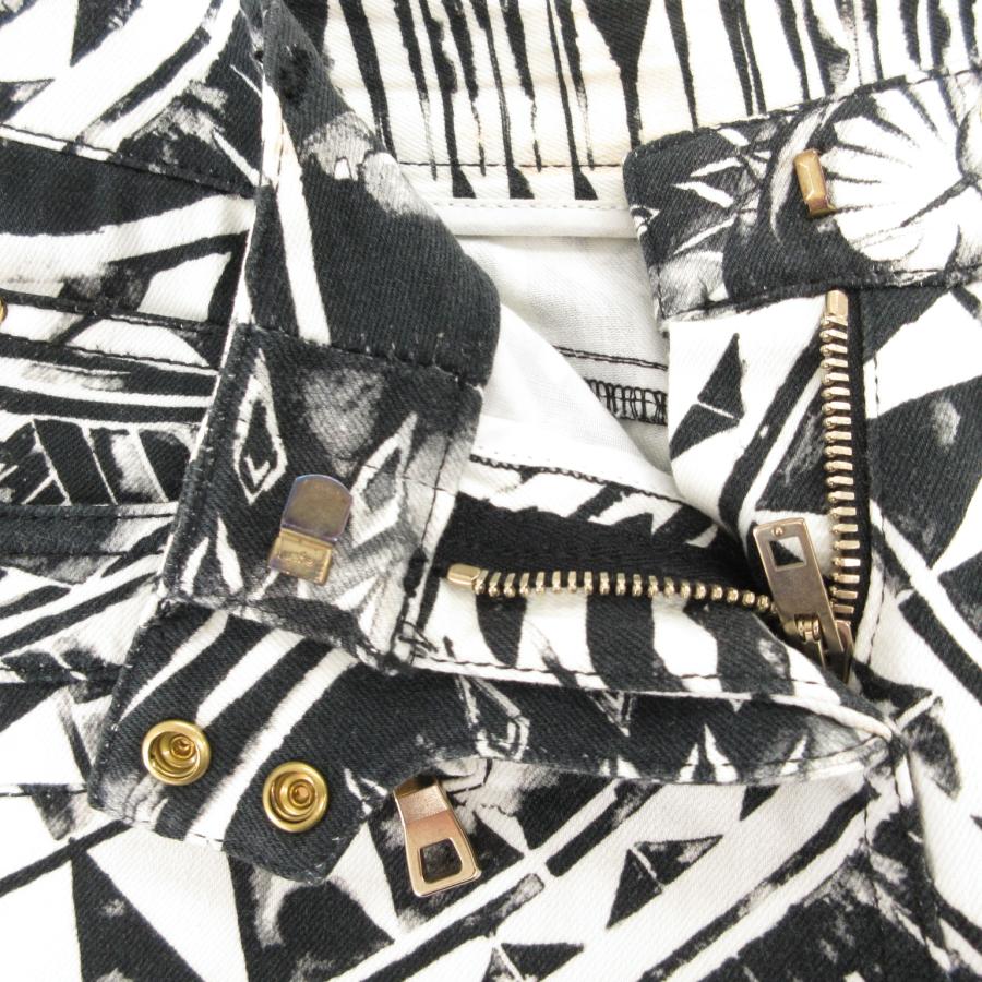 バルマン BALMAIN スキニーパンツ 総柄 XS 白 ホワイト 黒 ブラック