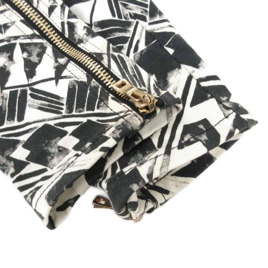 バルマン BALMAIN スキニーパンツ 総柄 XS 白 ホワイト 黒 ブラック  
