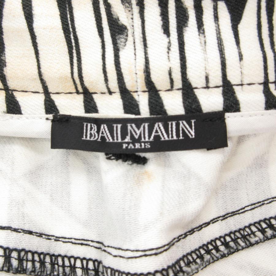 バルマン BALMAIN スキニーパンツ 総柄 XS 白 ホワイト 黒 ブラック  