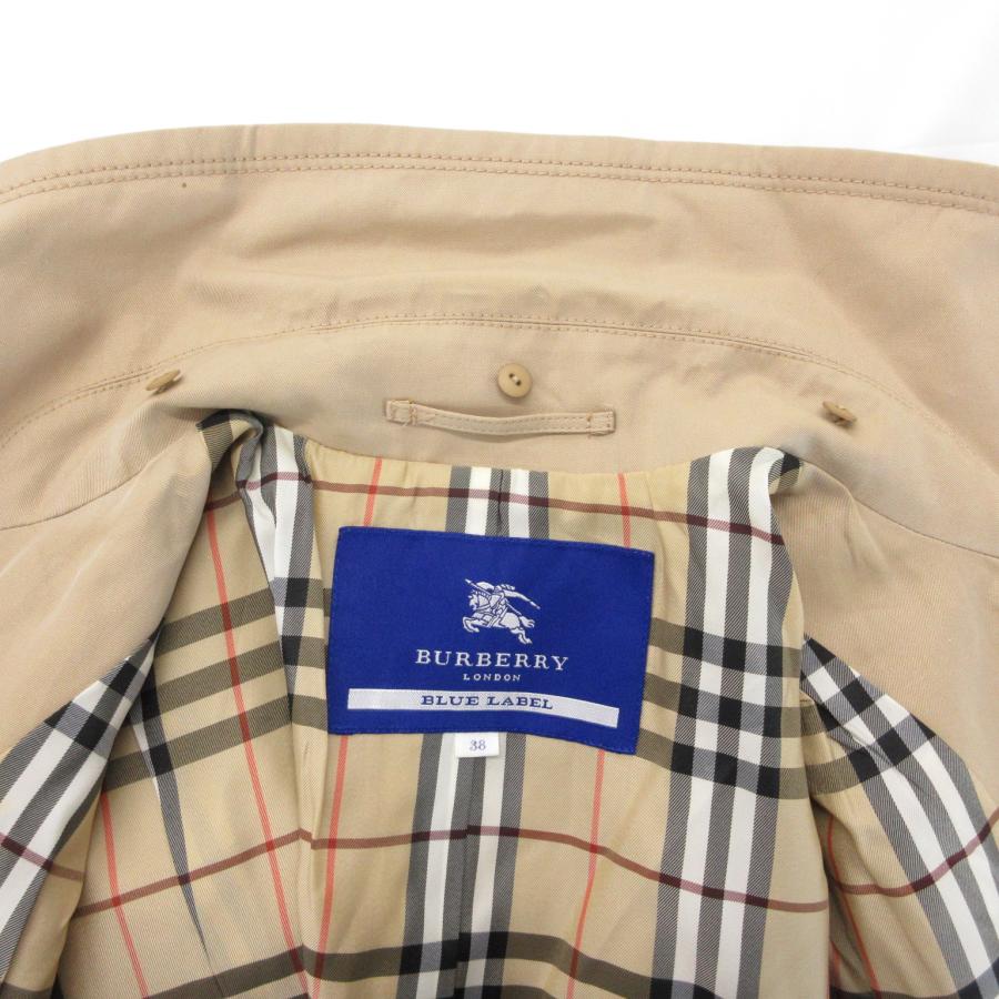 【美品】バーバリーブルーレーベル ステンカラーコート ノバチェック ロング丈38 BURBERRY BLUE LABEL バーバリーブルーレーベル ステンカラー