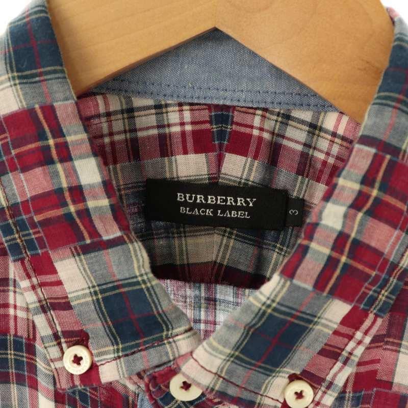 3　BURBERRY BLACK LABEL　赤チェックの８分袖ブラウス BURBERRY BLACK LABEL - 3 BURBERRY BLACK LABEL 赤チェックの8分袖