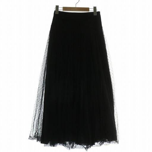【中古】クリスチャンディオール Christian Dior 24SS ドット プリーツ プリュムティ チュール ミディスカート 38 黒 Christian Dior（クリスチャン・ディオール） Christian Dior 24SS