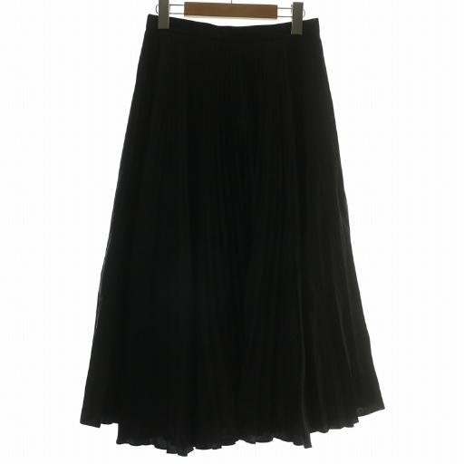 【中古】プラダ PRADA プリーツスカート シルク混 ロング ロゴ プリント 総柄 ジップフライ ペチコート付き 36S 黒 PRADA（プラダ） プリーツスカート シルク混 ロング ロゴ プリント 総