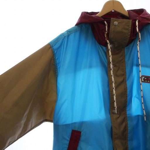 【中古】グッチ 23SS フーデッドジャケット マウンテンパーカー バイカラー 薄手 ロゴワッペン ナイロン 48 XL GUCCI（グッチ） GUCCI 23SS フーデッドジャケット マウンテンパーカー