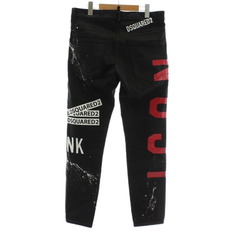【中古】DSQUARED2 19SS SKATER JEAN デニムパンツ ジーンズ スキニー ペイント加工 ロゴ 46 L 黒 S74LB0463 S39781 DSQUARED2（ディースクエアード） DSQUARED2 19SS SKATER JEAN デニム