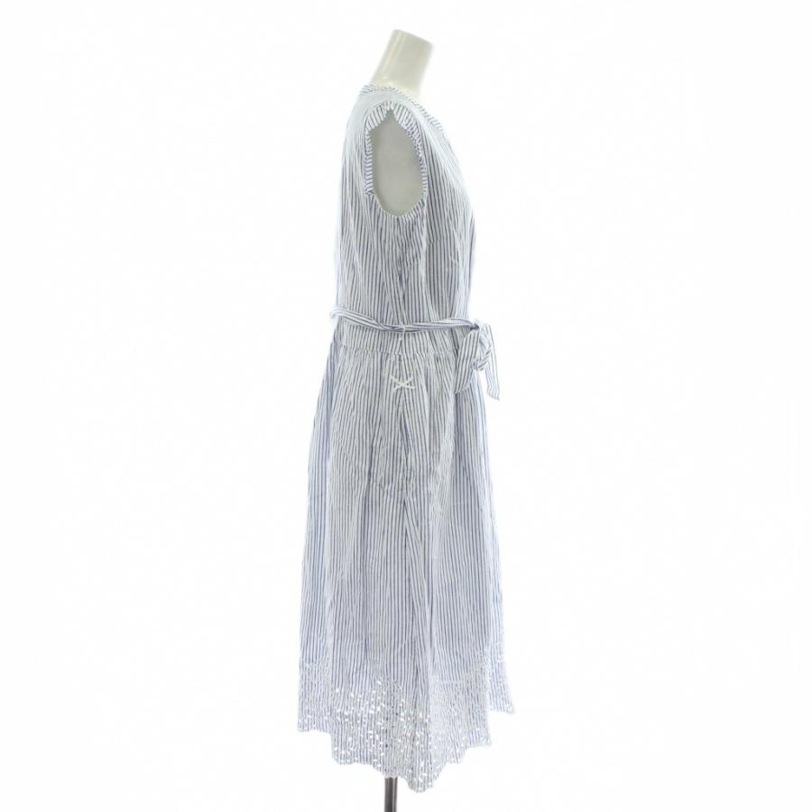 【中古】Super Beauty シャツワンピース ノースリーブ ロング ストライプ柄 ラインストーン 刺繍 ベルト 40 M 青 白 スーパービューティー Super Beauty シャツワンピース ノースリーブ