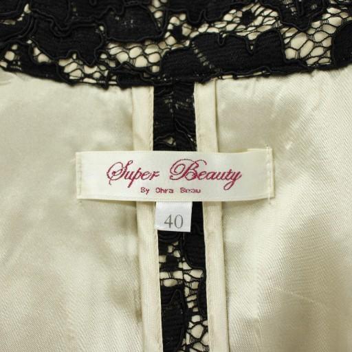 【中古】Super Beauty チェスターコート アウター 総レース ミドル リボン 花柄 40 M 黒 アイボリー スーパービューティー Super Beauty チェスターコート アウター 総