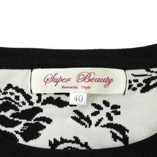 【中古】スーパービューティー Super Beauty ワンピース 半袖 ひざ丈 クルーネック 花柄 総柄 40 M 黒 白 スーパービューティー Super Beauty ワンピース 半袖 ひざ丈 クルー