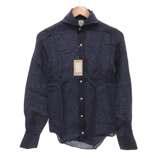 【中古】未使用品 フィナモレ finamore タグ付き シャツ 長袖 シアー 麻 リネン 36 紺 ネイビー /XZ ■GY99 メンズ 未使用品 フィナモレ finamore タグ付き シャツ 長袖 シアー 麻 リネン