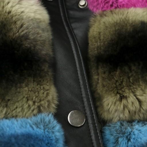 【中古】adagietto ファーコート ハーフ ミドル レザー 皮革 ラビットファー 毛皮 染毛 フード M-L マルチカラー アダージェット adagietto ファーコート ハーフ ミドル レザー 皮革