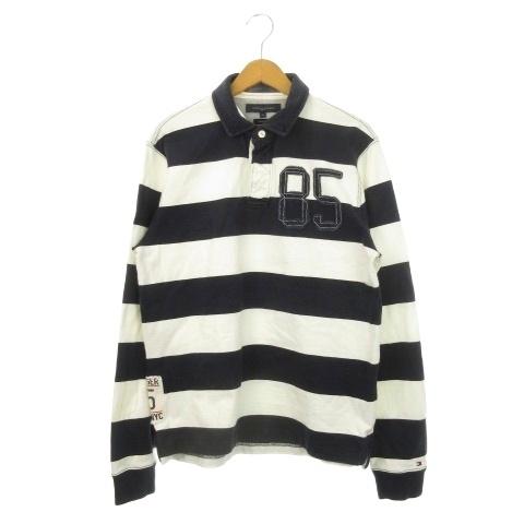 トミーヒルフィガー 長袖 ラガーシャツ スリット入り S ボーダー柄 ブラウン トミーヒルフィガー 長袖 ラガーシャツ スリット入り S ボーダー柄