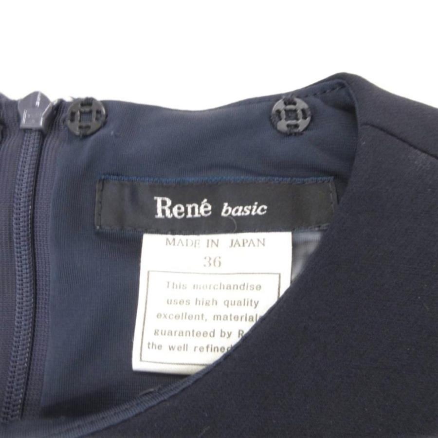 美品 Rene ルネ ノースリーブ ドッキングワンピース ネイビー 34 Rene（ルネ） ワンピース クルーネック フレア ノースリーブ ひざ丈 36
