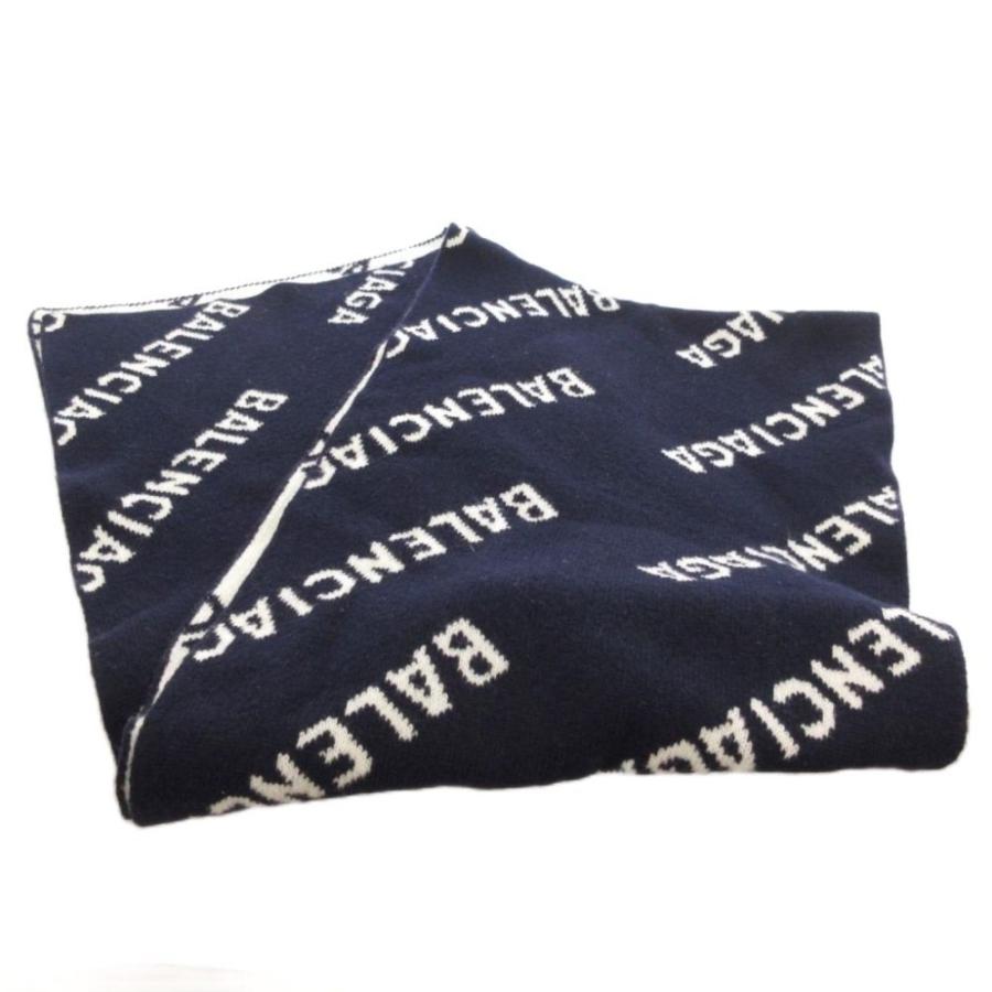バレンシアガ BALENCIAGA ALLOVER LOGO SCARF 621020 オールオーバー ロゴ ニット マフラー ジャガード 総柄 紺 ネイビー 白 ホワイト_2