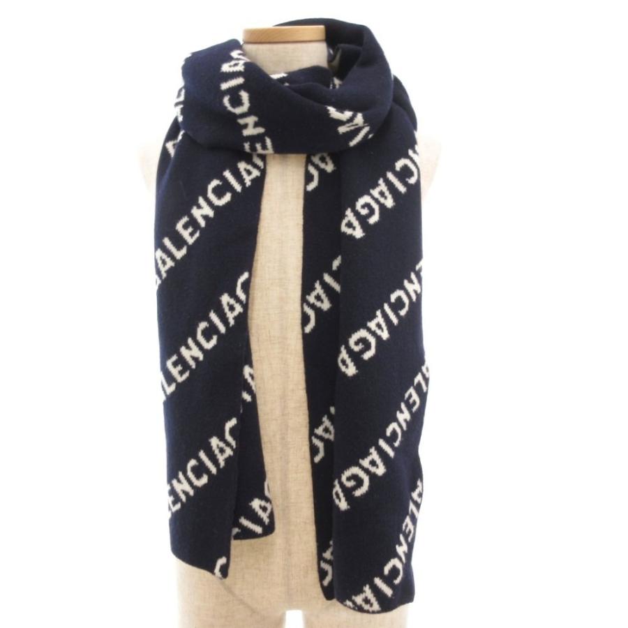 バレンシアガ BALENCIAGA ALLOVER LOGO SCARF 621020 オールオーバー ロゴ ニット マフラー ジャガード 総柄 紺 ネイビー 白 ホワイト_3