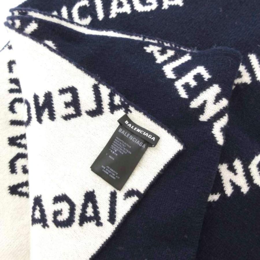 バレンシアガ BALENCIAGA ALLOVER LOGO SCARF 621020 オールオーバー ロゴ ニット マフラー ジャガード 総柄 紺 ネイビー 白 ホワイト_4