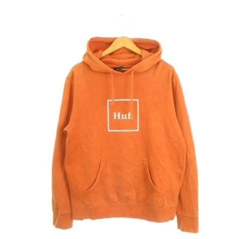 ハフ HUF プルパーカー スウェット 裏起毛 S オレンジ フード付き ロゴ 