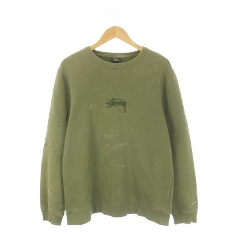 STUSSY スウェット トレーナー カーキ Mサイズ STUSSY（ステューシー） トレーナー M 緑 カーキ ロゴプリント クルー