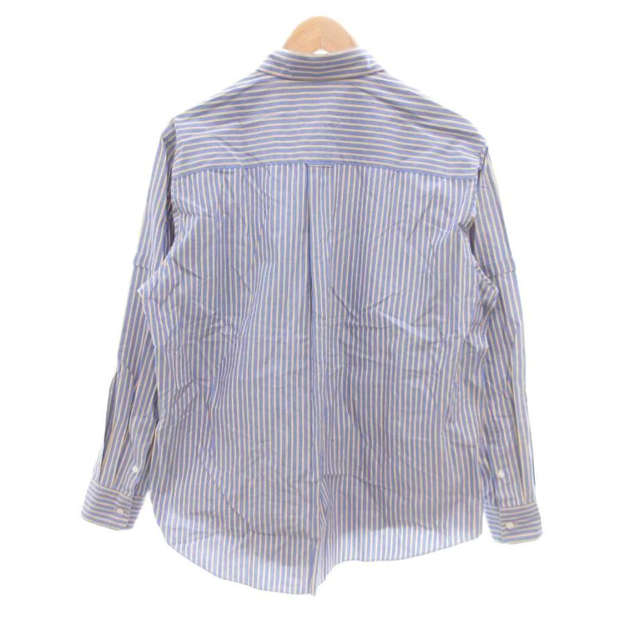 （新品・タグ付き）パパス　コットン　ストライプシャツ パパス Papas 美品 シャツ ストライプ ロゴタグ 長袖 LL 青 ブルー /SJ