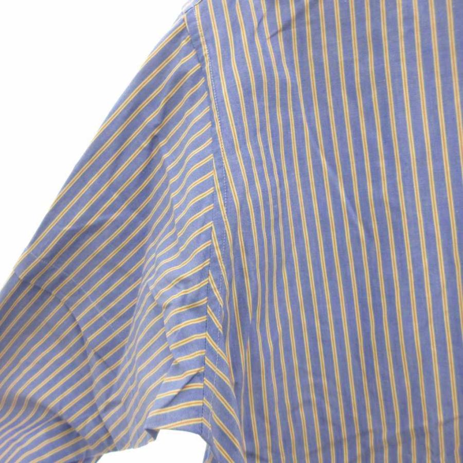 パパス Papas 美品 シャツ ストライプ ロゴタグ 長袖 LL 青 ブルー /SJ