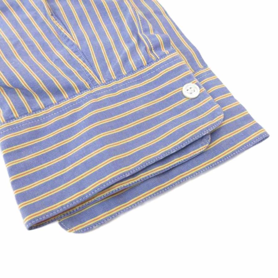 パパス Papas 美品 シャツ ストライプ ロゴタグ 長袖 LL 青 ブルー /SJ