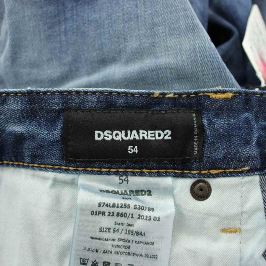 未使用品 DSQUARED2 SKATER JEAN デニムパンツ ジーンズ テーパード ダメージ加工 ペイント 54 インディゴ 青 S74LB1255 S30789_2