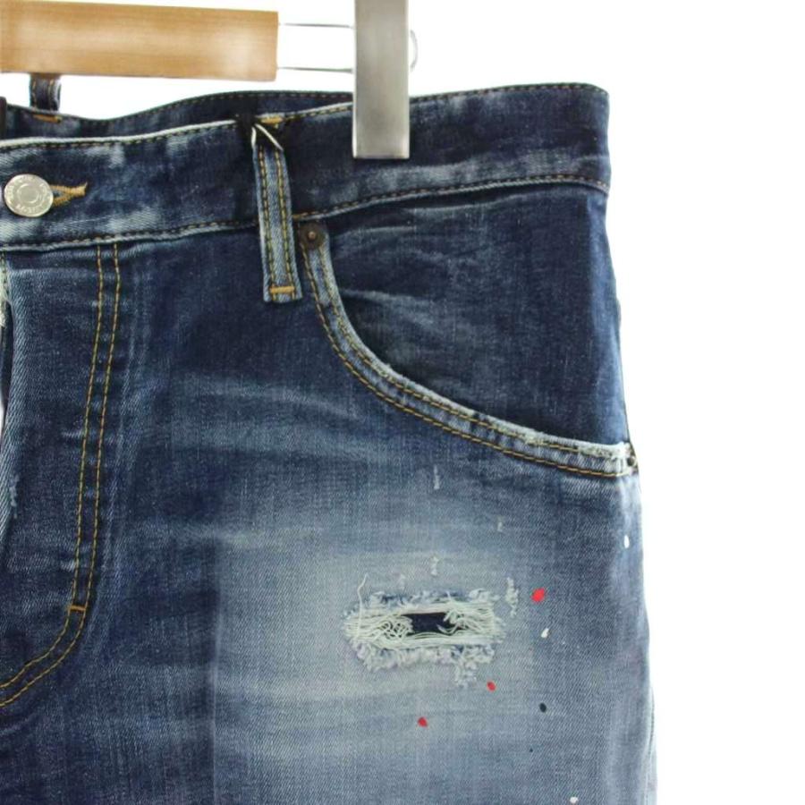 未使用品 DSQUARED2 SKATER JEAN デニムパンツ ジーンズ テーパード ダメージ加工 ペイント 54 インディゴ 青 S74LB1255 S30789_4