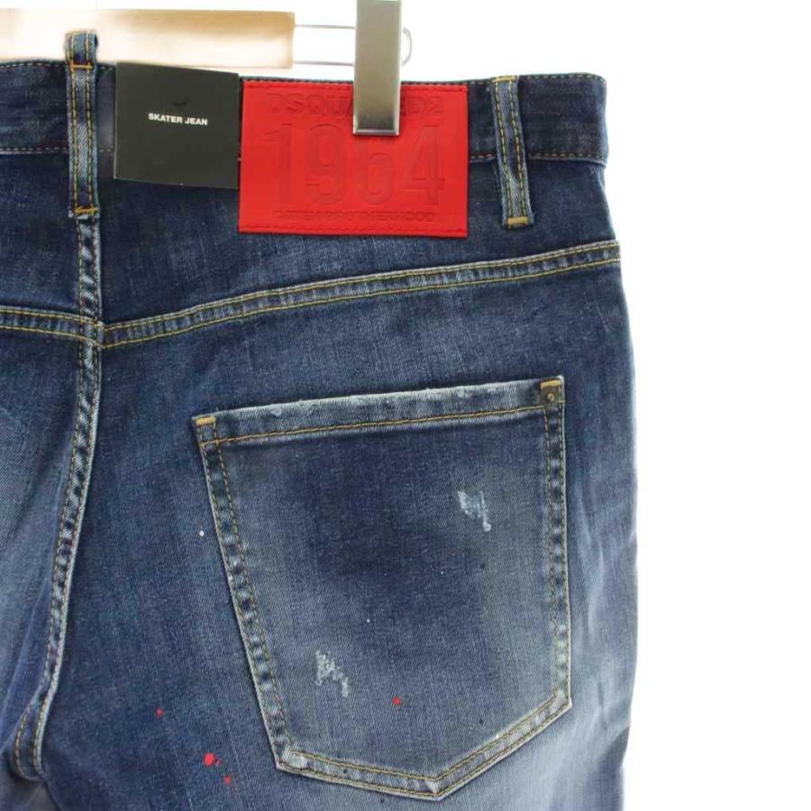未使用品 DSQUARED2 SKATER JEAN デニムパンツ ジーンズ テーパード ダメージ加工 ペイント 54 インディゴ 青 S74LB1255 S30789_6
