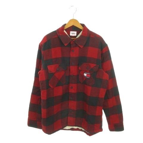 トミー TOMMY JEANS ジャケット L 赤 レッド ステンカラー 内側ボア 